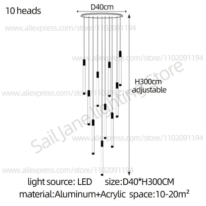 Modern Staircase Pendant Chandelier in Black or Gold - Decorbites