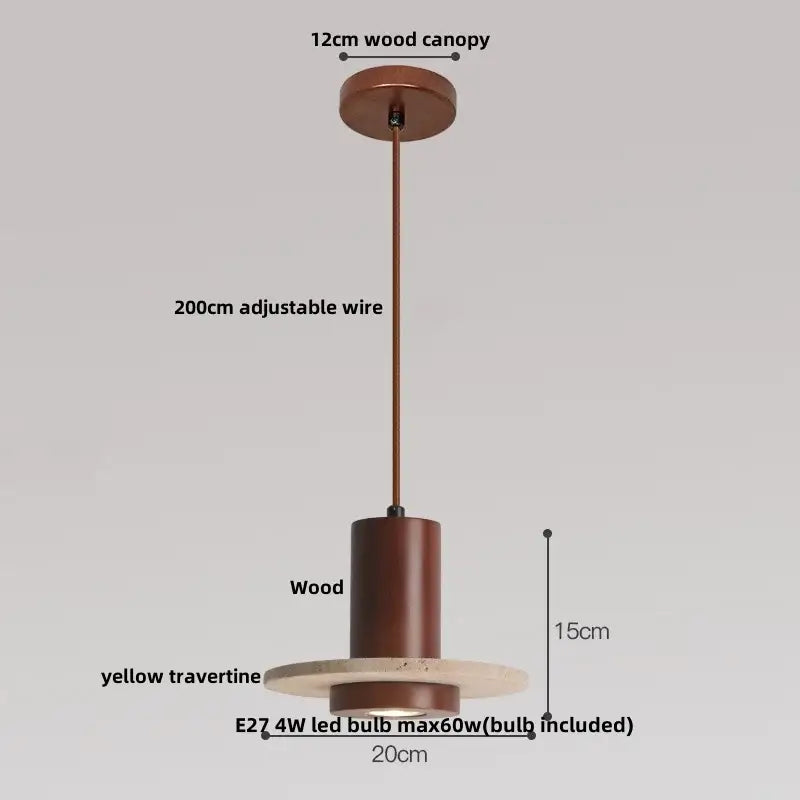 Modern stone and wood decorbites glass ball led pendant lamp with copper finish yellow travertine base and adjustable wire