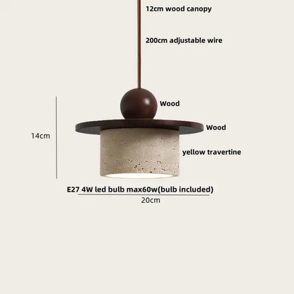 Modern pendant lamp with dark wood canopy and yellow travertine shade featuring decorbites glass ball led design