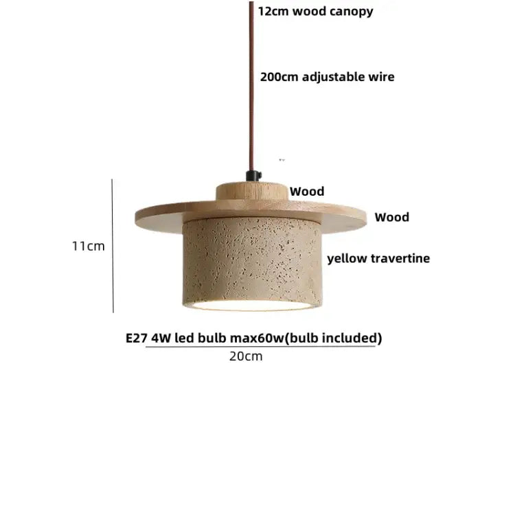 Modern pendant lamp with yellow travertine shade and wooden canopy featuring decorbites glass ball led design