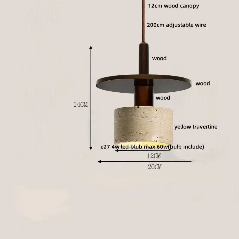 Modern pendant lamp with dark wood canopy and yellow travertine shade by decorbites glass ball led for dining room decor