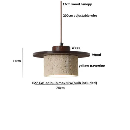 Rustic pendant lamp with dark wood canopy and textured yellow travertine shade for decorbites glass ball led use