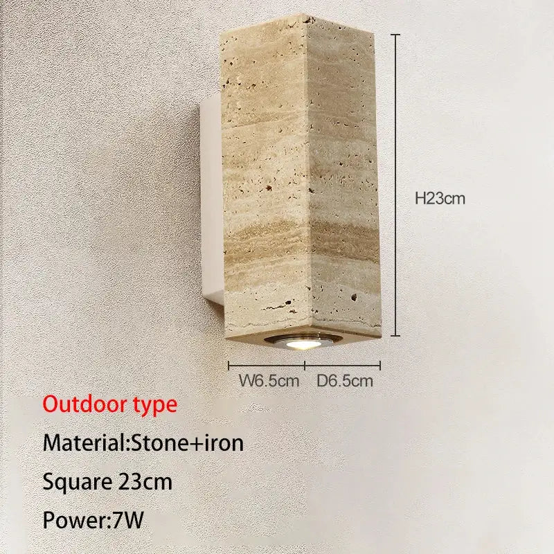 Beige stone and iron wall lamp with square 23cm design for decorbites cave stone outdoor and indoor lighting