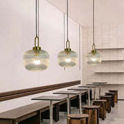 Modern Striped Glass Pendant Light in Transparent Milk White - Decorbites