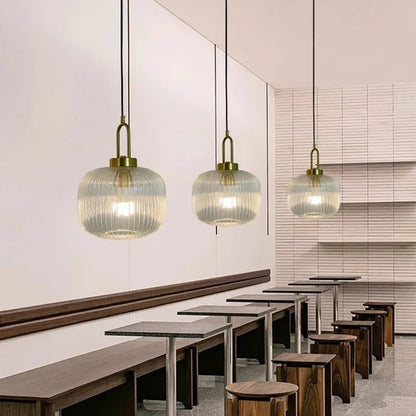 Modern Striped Glass Pendant Light in Transparent Milk White - Decorbites