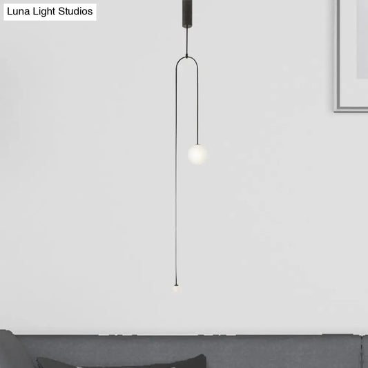 Modern Style 2-Light Living Room Pendant with Global Glass Shade - Black Suspension Lamp, 48"/64" Length