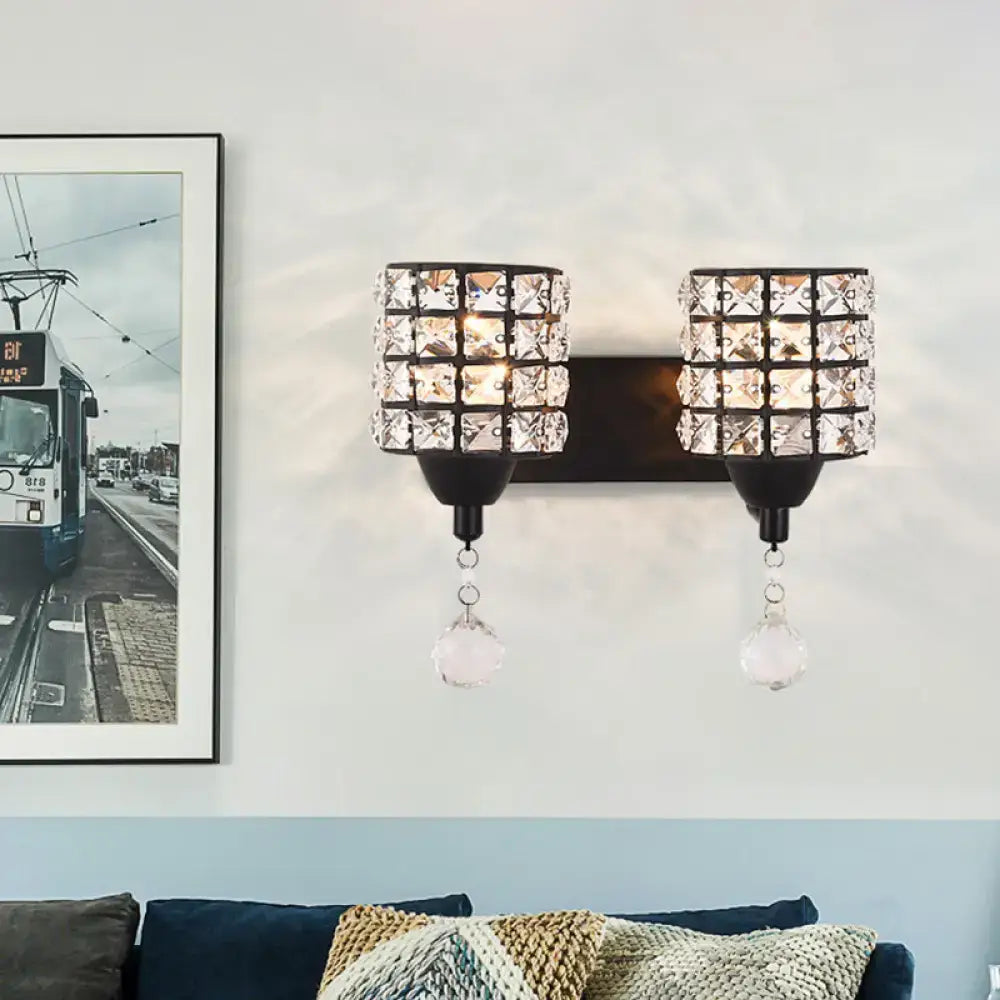 Modern style black crystal wall sconce with crystal shade and black metal frame for 110v-120v bedroom lighting