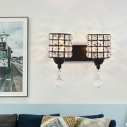 Modern style black crystal wall sconce with crystal shade and black metal frame for 110v-120v bedroom lighting