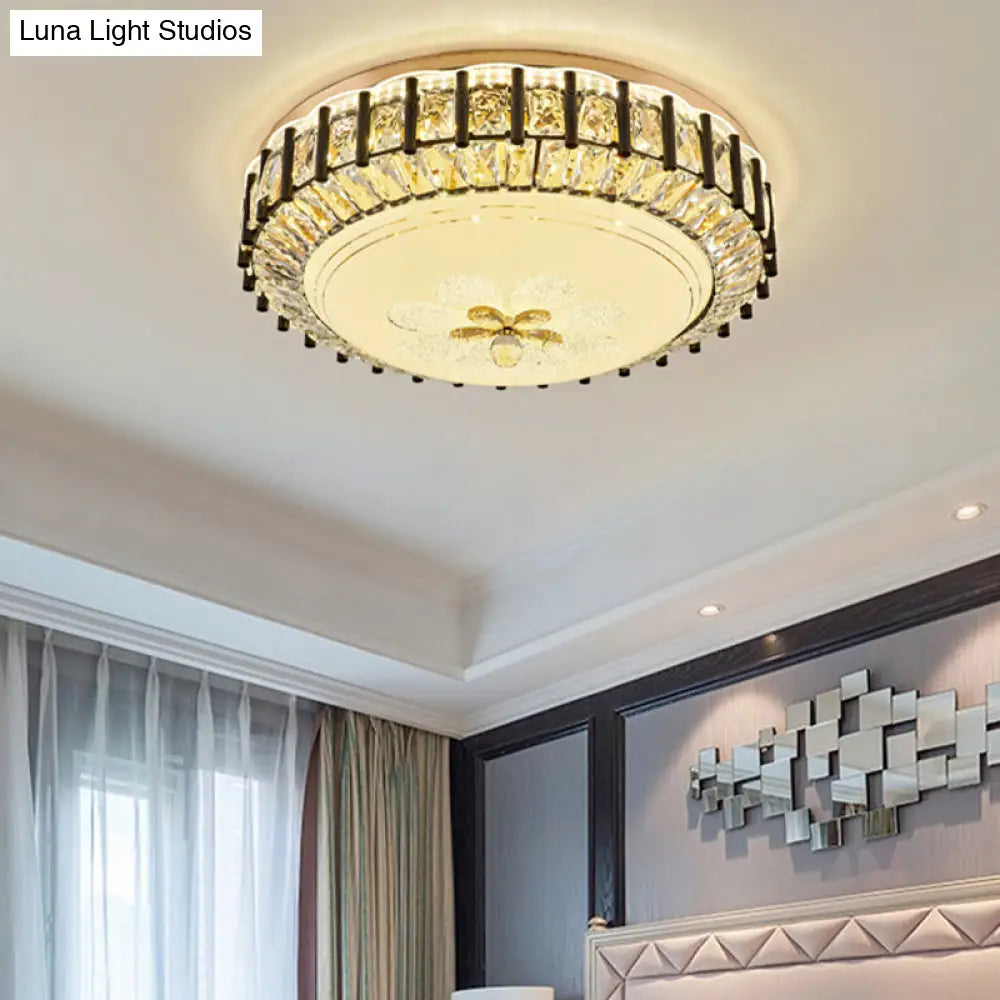 DecorBites™ DecorBites™ Modern Style Black Gear Ceiling Lamp with LED Faceted K9 Crystal Flush Mount Fixture - 3rd Gear