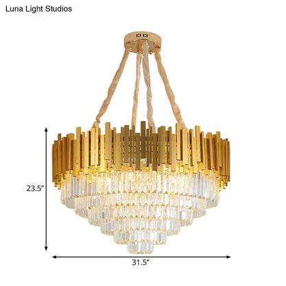 Lámpara de araña colgante de latón de estilo moderno con bloque de cristal - Lámpara metálica de varias luces