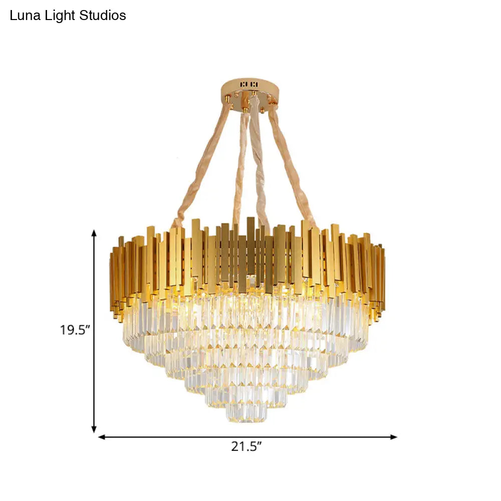 Lámpara de araña colgante de latón de estilo moderno con bloque de cristal - Lámpara metálica de varias luces