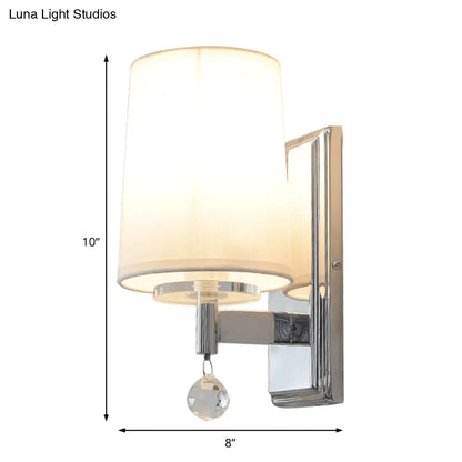 DecorBites™ DecorBites™ Modern Style Fabric Cone Wall Light with Crystal Ball Deco - 1 Head Chrome Wall Sconce