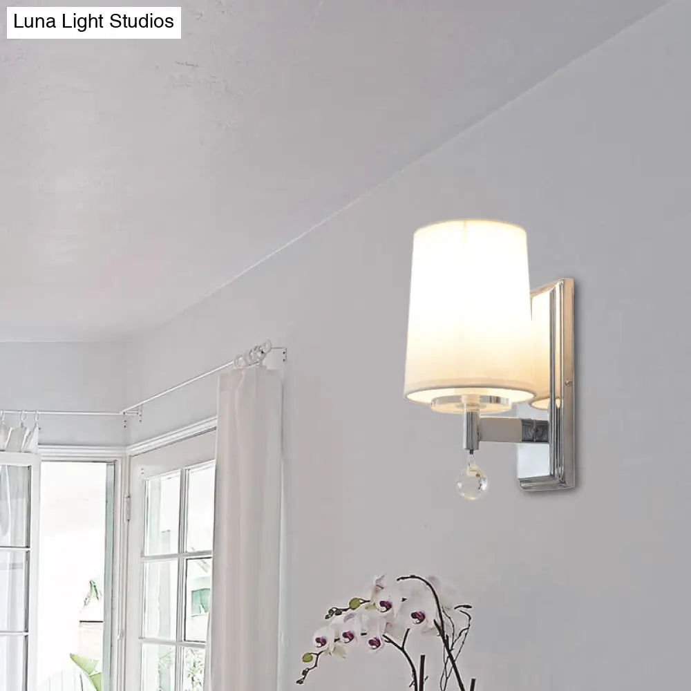 DecorBites™ DecorBites™ Modern Style Fabric Cone Wall Light with Crystal Ball Deco - 1 Head Chrome Wall Sconce