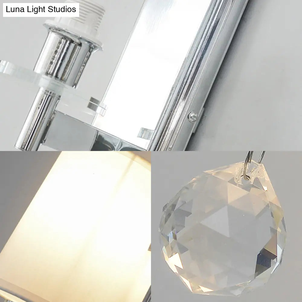 DecorBites™ DecorBites™ Modern Style Fabric Cone Wall Light with Crystal Ball Deco - 1 Head Chrome Wall Sconce