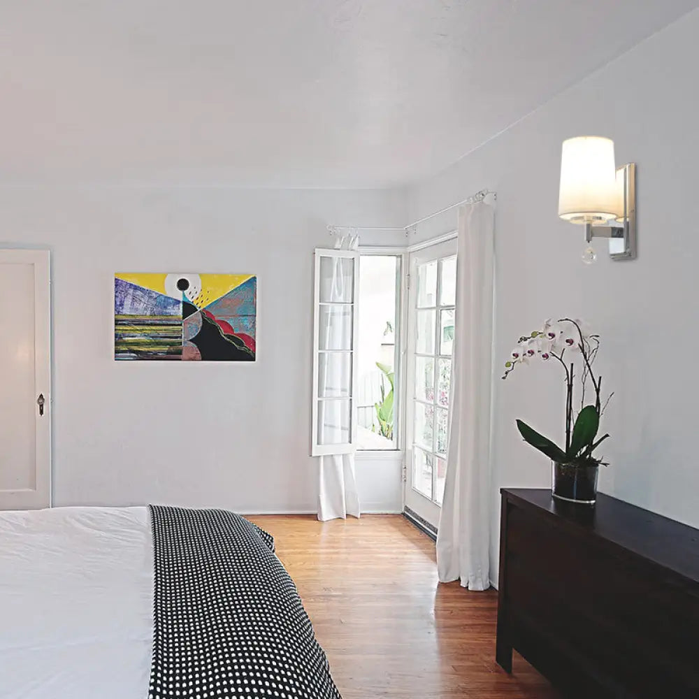 DecorBites™ DecorBites™ Modern Style Fabric Cone Wall Light with Crystal Ball Deco - 1 Head Chrome Wall Sconce