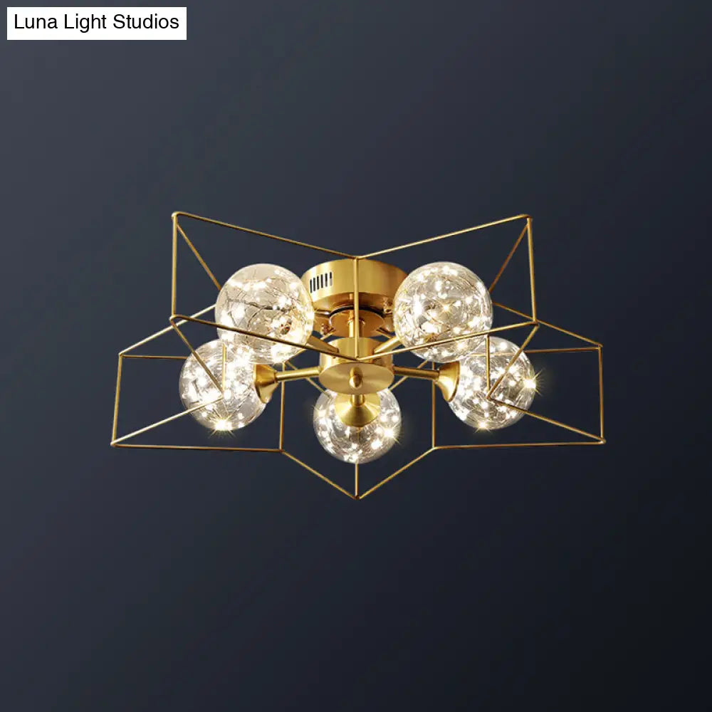 DecorBites™ DecorBites™ Modern Style LED Flush Ceiling Light with Clear Glass Sphere and Star Metal Frame