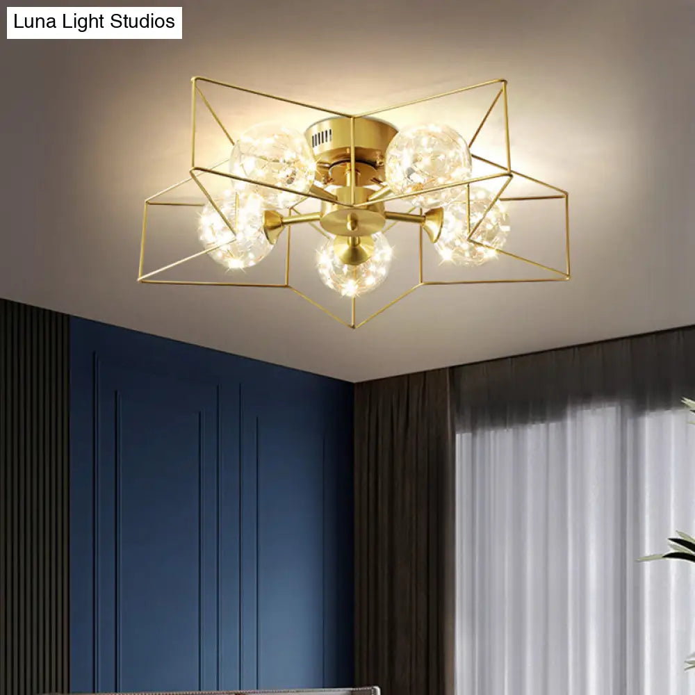 DecorBites™ DecorBites™ Modern Style LED Flush Ceiling Light with Clear Glass Sphere and Star Metal Frame