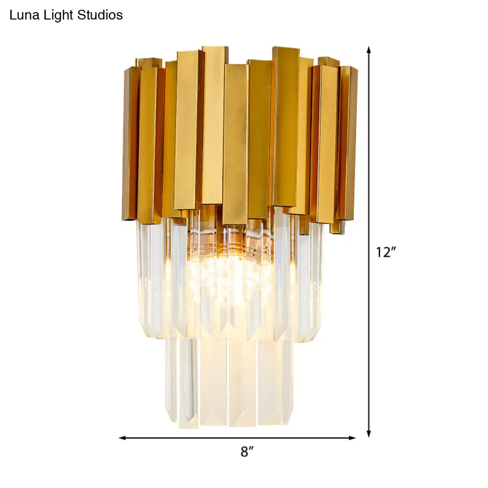 DecorBites™ DecorBites™ Modern Style Tiered Wall Sconce with Crystal Prism - Golden Metal, 1 Light
