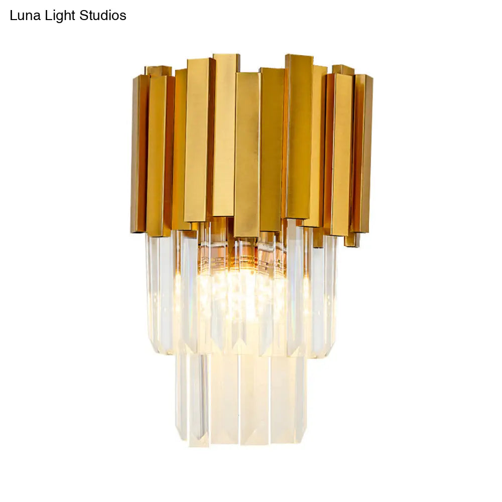 DecorBites™ DecorBites™ Modern Style Tiered Wall Sconce with Crystal Prism - Golden Metal, 1 Light