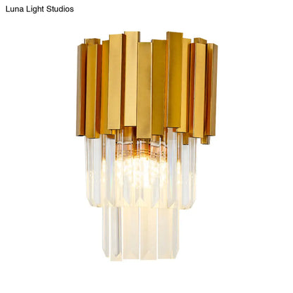 DecorBites™ DecorBites™ Modern Style Tiered Wall Sconce with Crystal Prism - Golden Metal, 1 Light