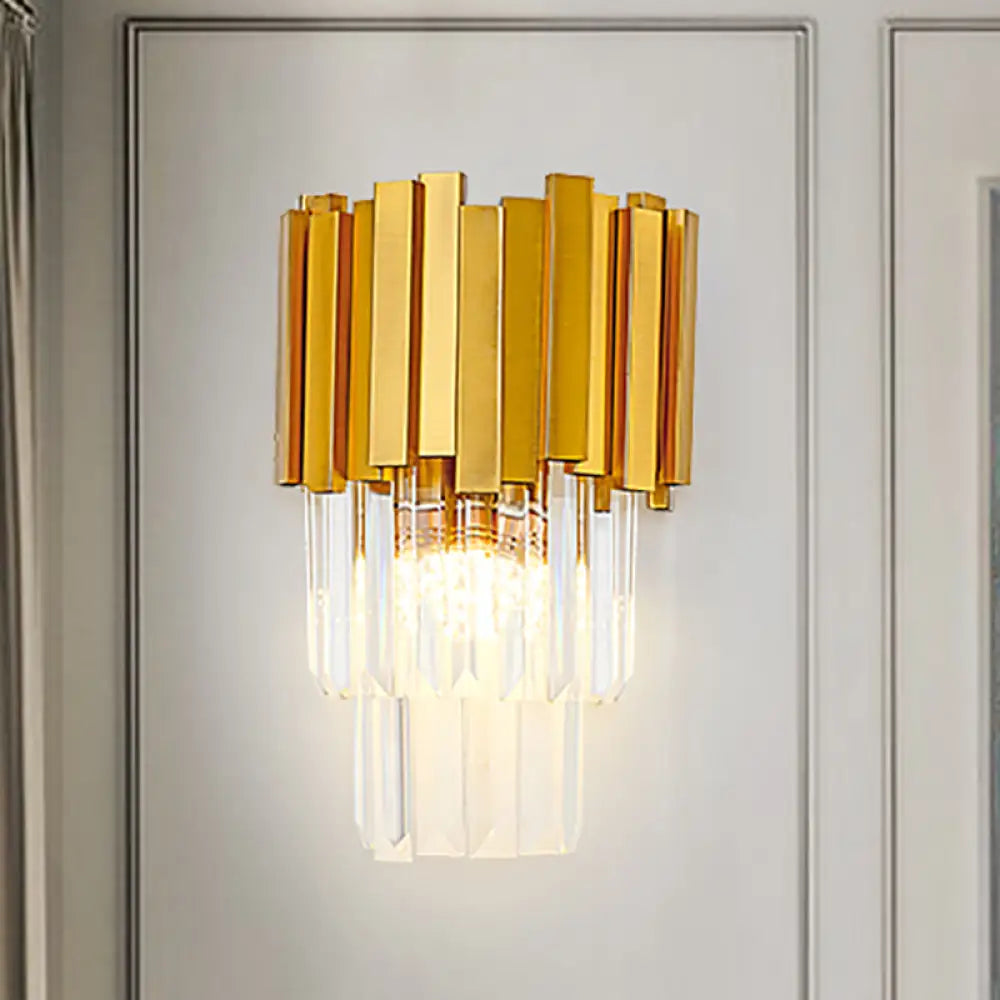 DecorBites™ DecorBites™ Modern Style Tiered Wall Sconce with Crystal Prism - Golden Metal, 1 Light