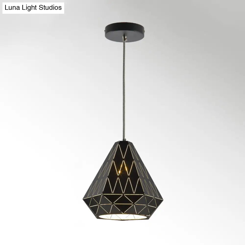 Modern Stylish Metal Diamond Pendant Light Fixture in Black - 1 Light Suspension