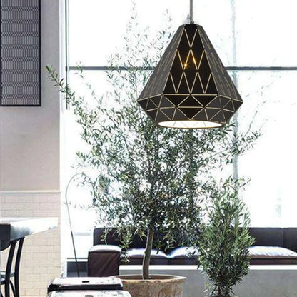 Modern Stylish Metal Diamond Pendant Light Fixture in Black - 1 Light Suspension