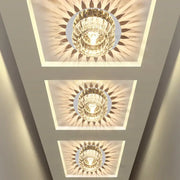 Three elegant modern sunburst crystal led flush mount ceiling lights emit warm illumination by decorbites ceiling light