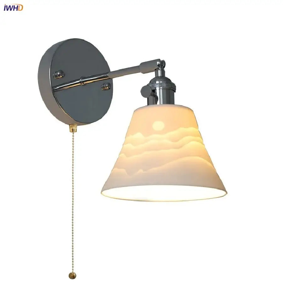 Chrome-finished modern sunrise iron ceramic led wall light with frosted glass shade for living room decorbites wall light