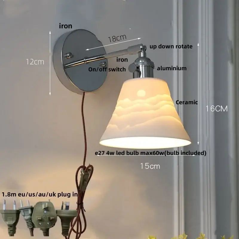 A sleek adjustable wall light with ceramic sunrise shade and metallic iron ceramic led arms for living room decorbites