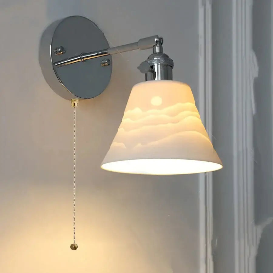 Modern sunrise iron ceramic led wall light with warm-toned ceramic lampshade on chrome fixture for living room decorbites iron ceramic