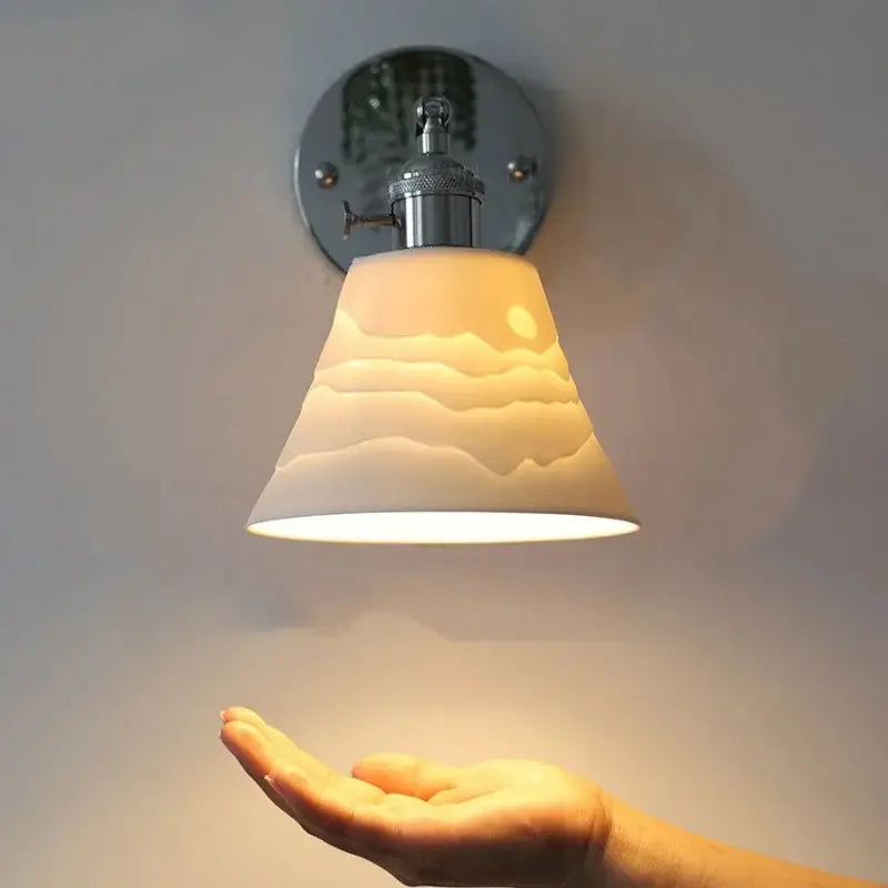 Modern sunrise iron ceramic led wall light cream color hand-painted sunset design chrome hardware decorbites iron ceramic
