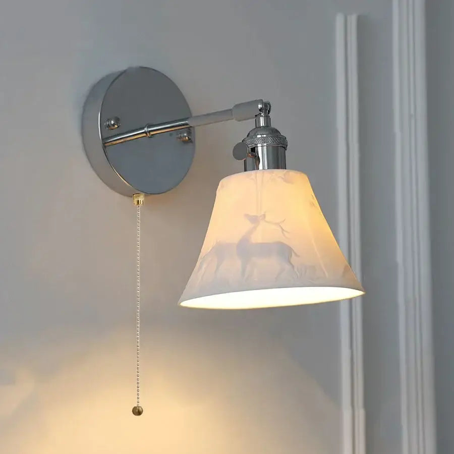 Modern sunrise iron ceramic led wall light with warm translucent deer lampshade on chrome decorbites iron ceramic sconce