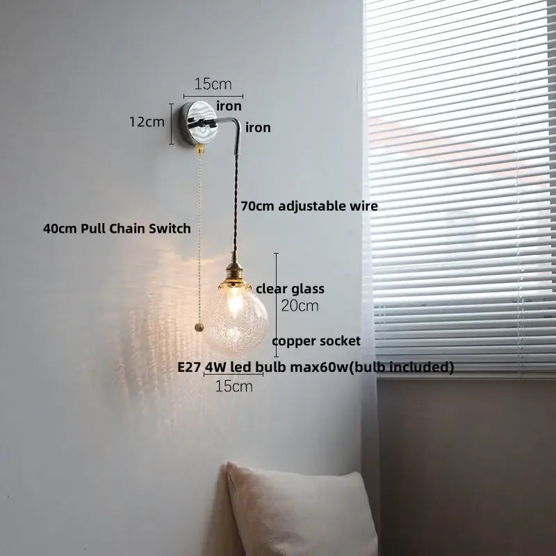 Modern sunset glass led wall sconce with clear bulb copper socket iron bracket ideal for ceramic led wall decorbites ceramic led