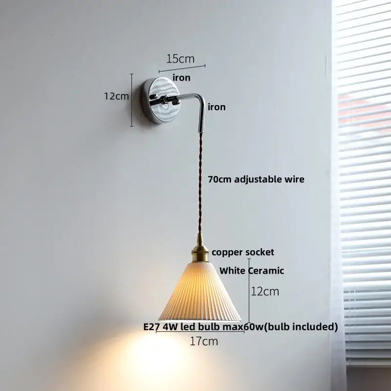 Modern sunset glass led wall sconce with white ceramic fluted shade and adjustable copper socket for decorbites ceramic led wall use