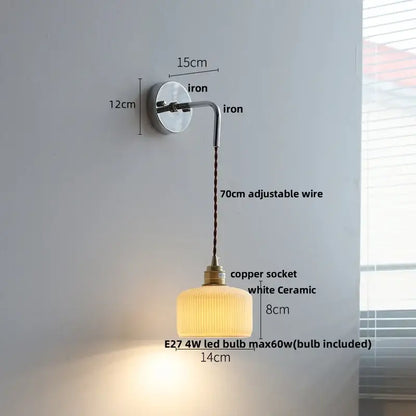 A warm white ceramic led wall sconce with ribbed texture and brass copper socket for modern bedroom decorbites ceramic led design