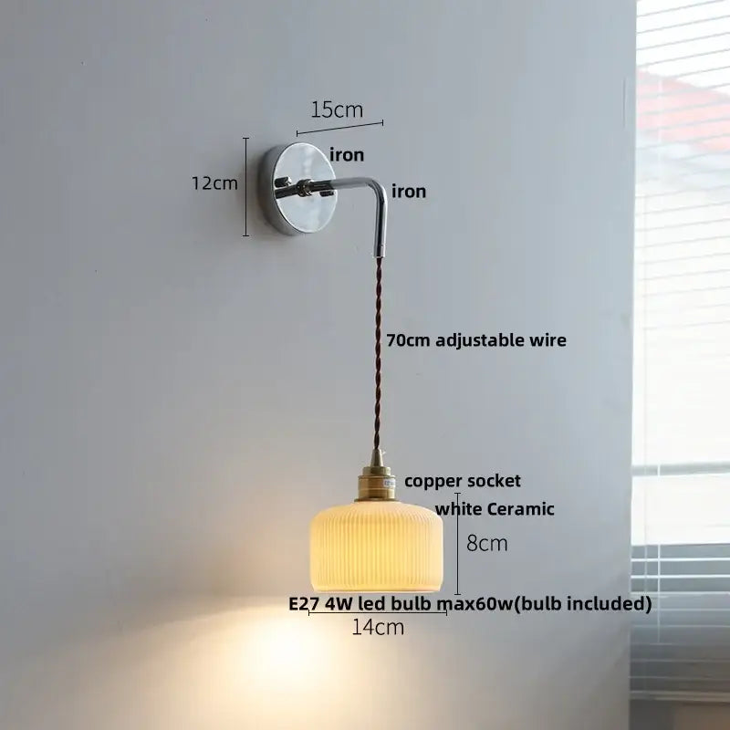 A warm white ceramic led wall sconce with ribbed texture and brass copper socket for modern bedroom decorbites ceramic led design