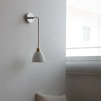 Modern sunset glass led wall sconce with white ribbed ceramic pendant light and brass-finished decorbites ceramic led fixture