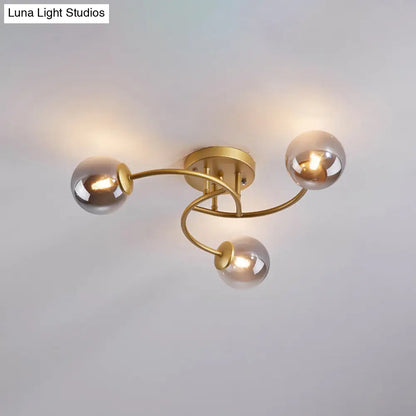 DecorBites™ DecorBites™ Modern Swirled Metal Semi Flush Ceiling Light with Glass Ball Shade