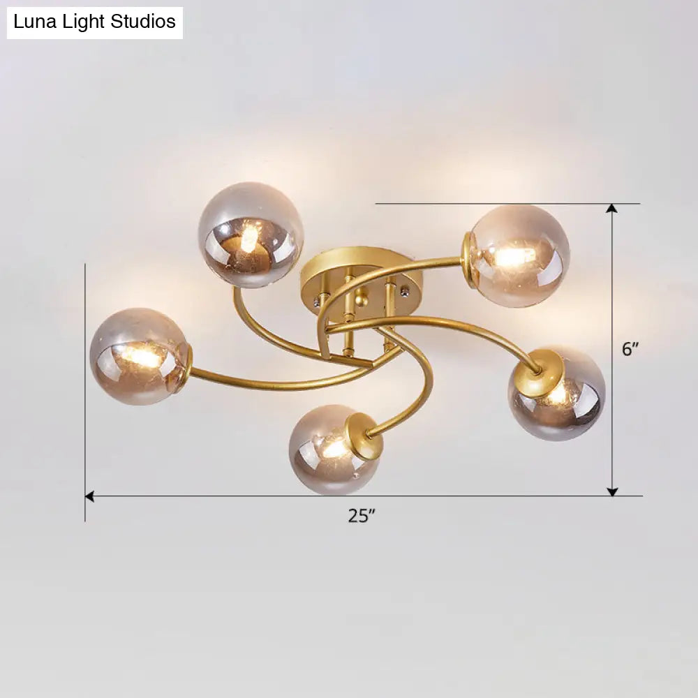 DecorBites™ DecorBites™ Modern Swirled Metal Semi Flush Ceiling Light with Glass Ball Shade