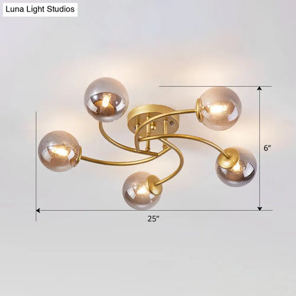 DecorBites™ DecorBites™ Modern Swirled Metal Semi Flush Ceiling Light with Glass Ball Shade