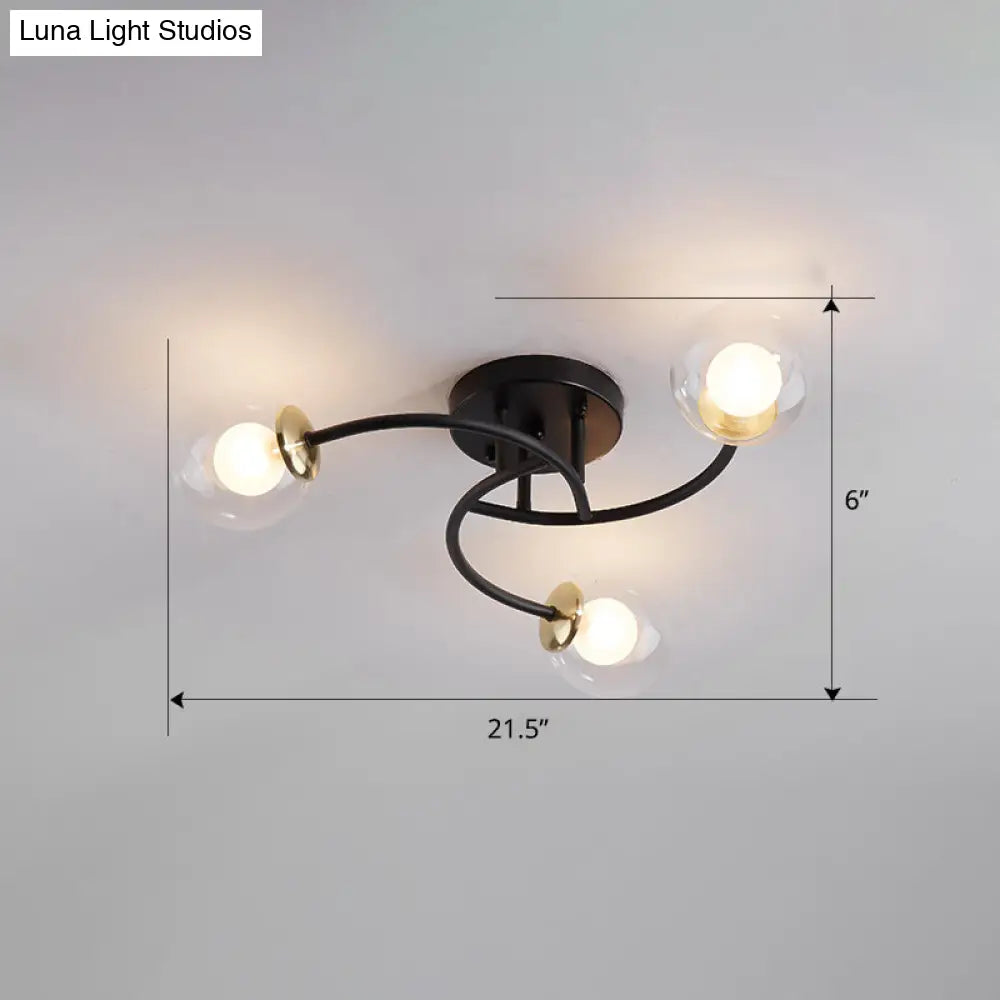 DecorBites™ DecorBites™ Modern Swirled Metal Semi Flush Ceiling Light with Glass Ball Shade