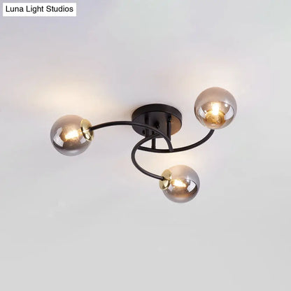 DecorBites™ DecorBites™ Modern Swirled Metal Semi Flush Ceiling Light with Glass Ball Shade