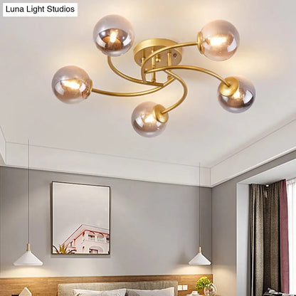 DecorBites™ DecorBites™ Modern Swirled Metal Semi Flush Ceiling Light with Glass Ball Shade