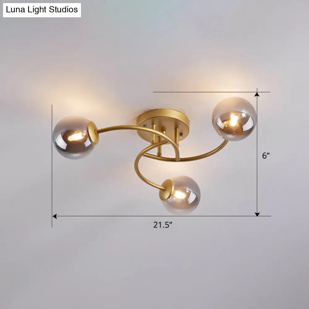 DecorBites™ DecorBites™ Modern Swirled Metal Semi Flush Ceiling Light with Glass Ball Shade