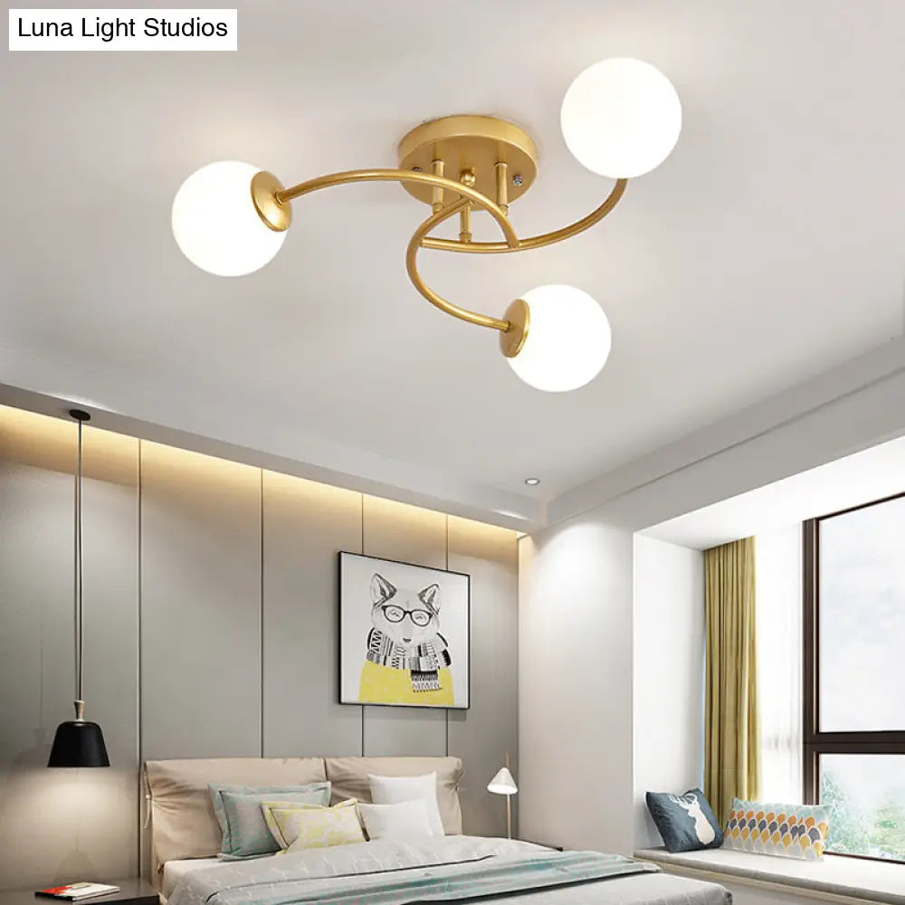 DecorBites™ DecorBites™ Modern Swirled Metal Semi Flush Ceiling Light with Glass Ball Shade