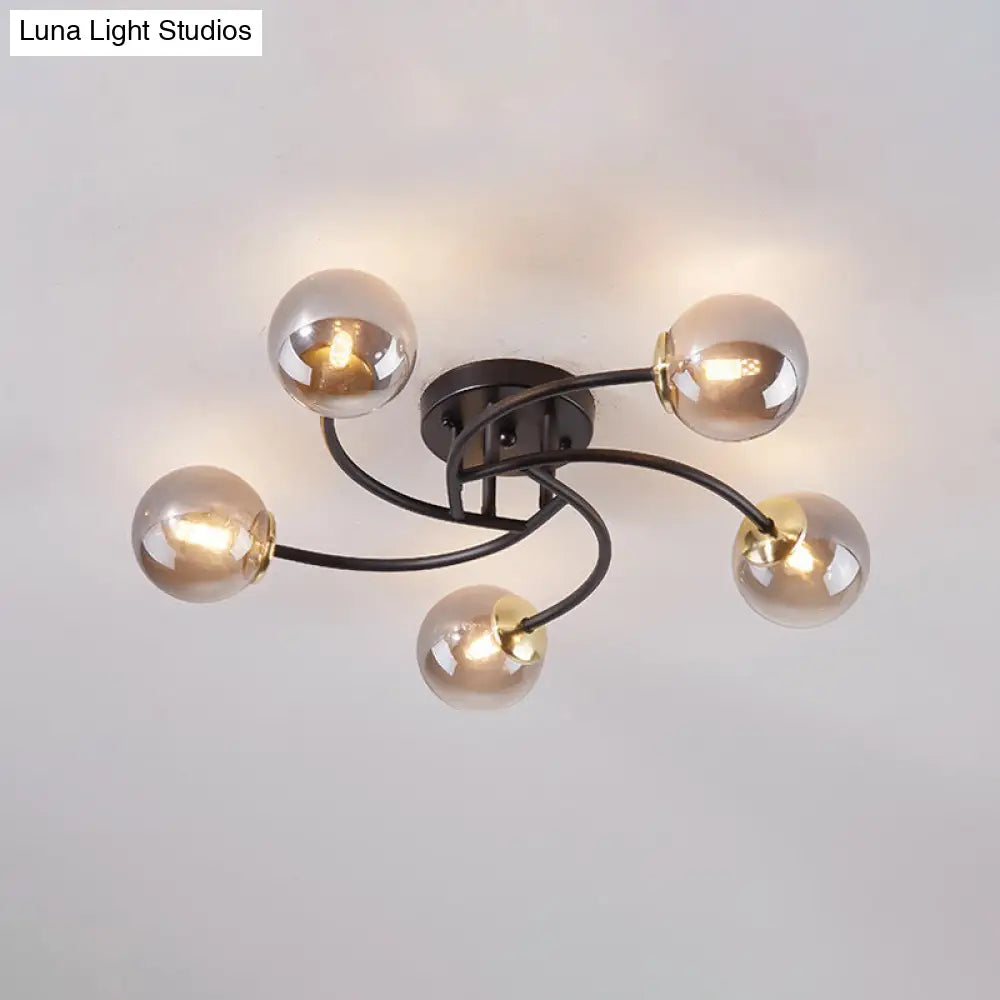 DecorBites™ DecorBites™ Modern Swirled Metal Semi Flush Ceiling Light with Glass Ball Shade