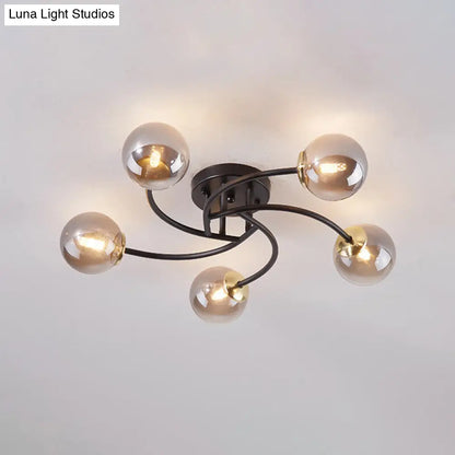 DecorBites™ DecorBites™ Modern Swirled Metal Semi Flush Ceiling Light with Glass Ball Shade