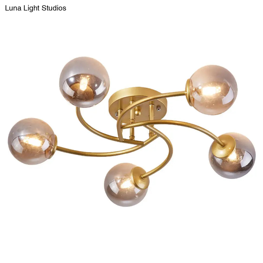 DecorBites™ DecorBites™ Modern Swirled Metal Semi Flush Ceiling Light with Glass Ball Shade