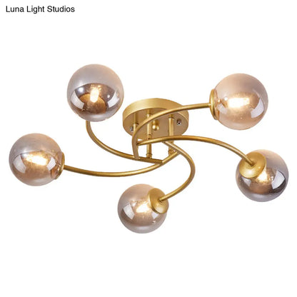 DecorBites™ DecorBites™ Modern Swirled Metal Semi Flush Ceiling Light with Glass Ball Shade